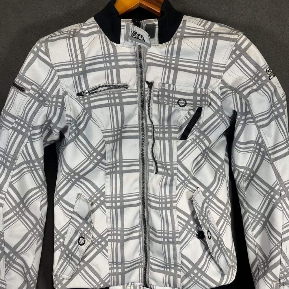 Shift Flare Womens Motorcycle Jacket White Grey Plaid Armor Water Resistant XS